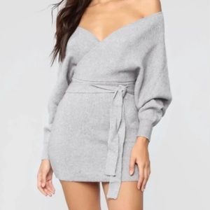NWT Fashion Nova Grey Sweater Belted Mini Dress Dolman Sleeves Sz XL